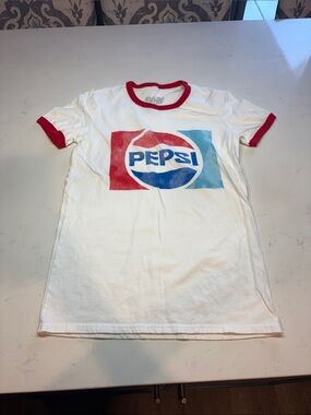 Pepsi White T-Shirt with Red and Blue Logo and Red Trim